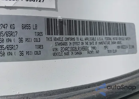 2020 Chrysler Pacifica Touring L from USA, damaged, VIN 2C4RC1BG9LR105631